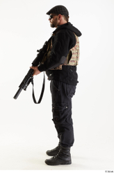 Weapons-Rifle Man Pose with machine rifle White Army Athletic Studio photo references